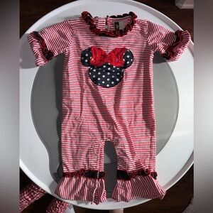 Disney Striped Red and Black Kids Ruffle Romper, Minnie Mouse